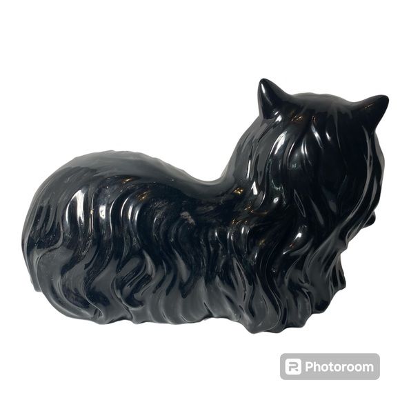 Vintage ceramic cat statue large tuxedo Handpainted porcelain retro 80s 1980s - Picture 4 of 10